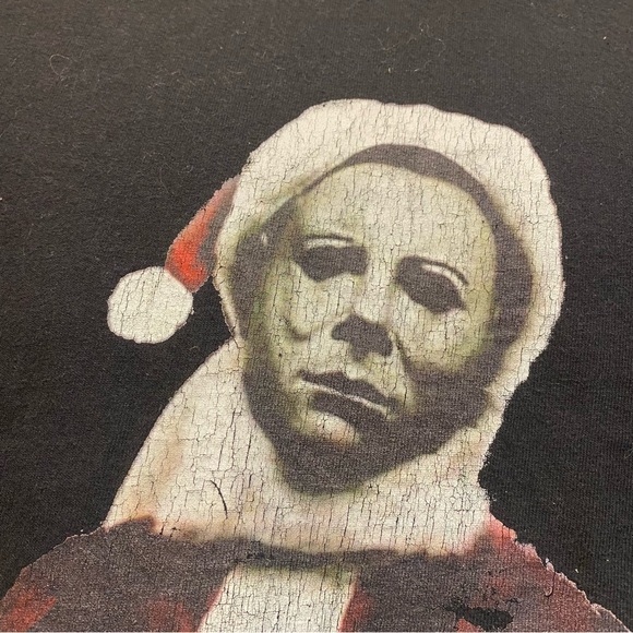 Men’s Michael Meyers Santa Ho Ho Ho black graphic T shirt Gildan sz XL - Picture 5 of 11